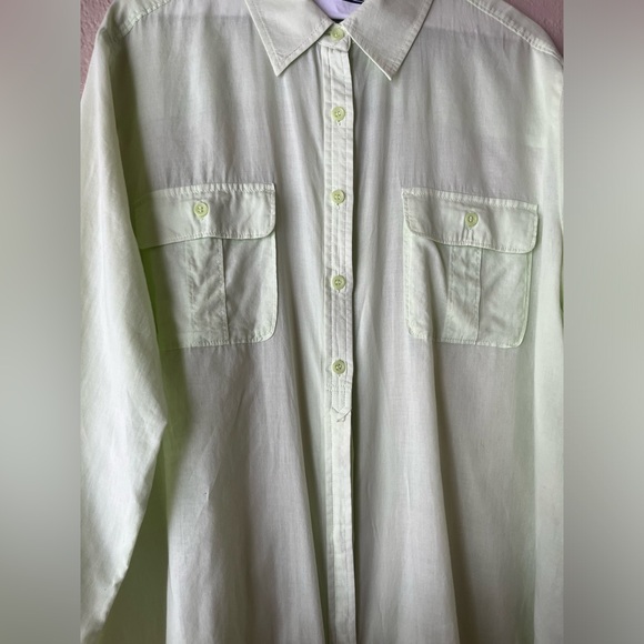 Chicos 3 100% Cotton Light Green Half Button Half Hidden Button Down Long Sleeve - Picture 2 of 11